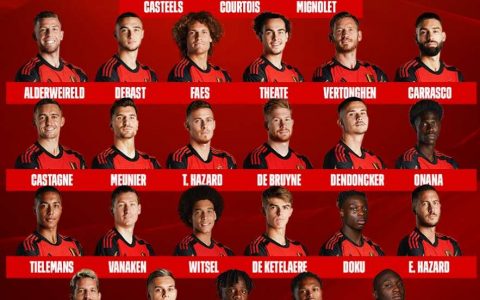 2022世界杯比利时队大名单(主力阵容德布劳内领衔)