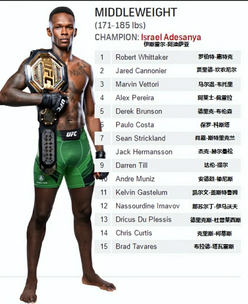 ufc男子全球排名（2022年11月13日更新）