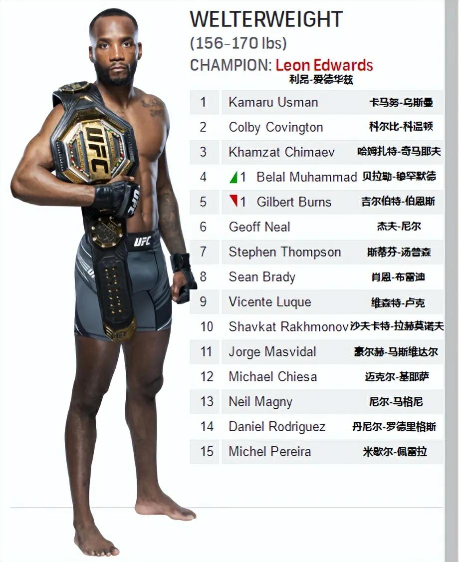 ufc男子全球排名（2022年11月13日更新）