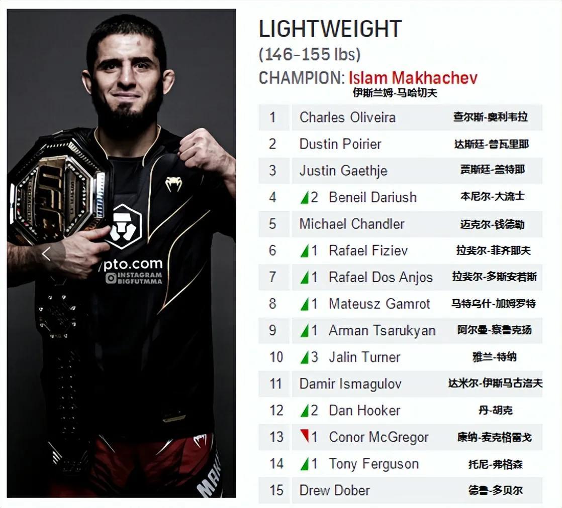 ufc男子全球排名（2022年11月13日更新）