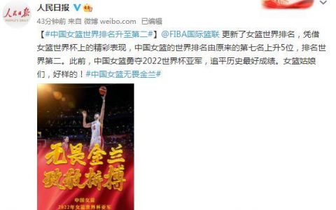 篮球女子排名（国际篮联女子世界排名公布：中国女篮排名上升5位，排名第二）