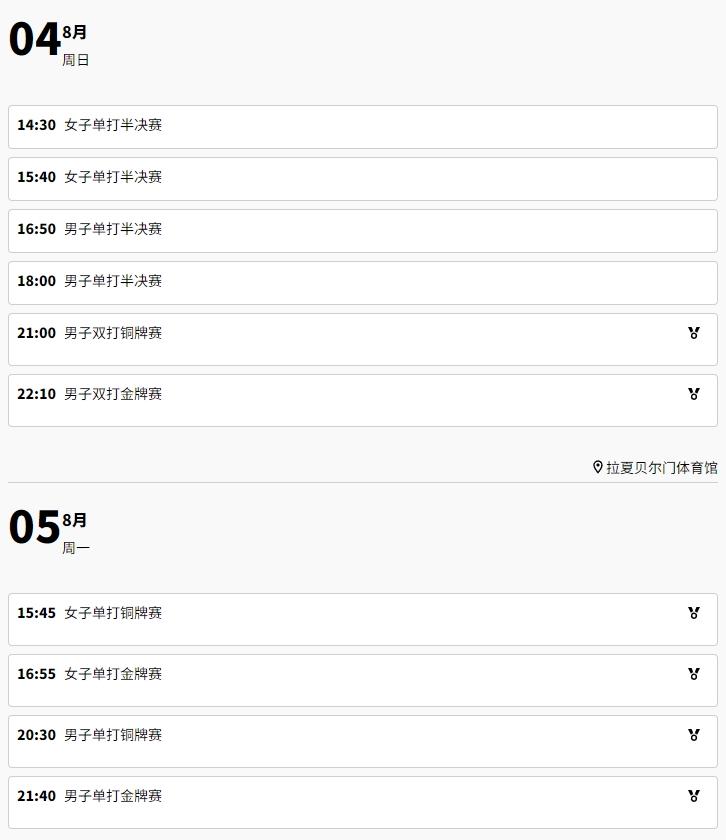 2024年巴黎奥运羽毛球赛程表公布