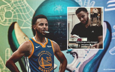 勇士队的斯蒂芬·库里（Stephen Curry）向我们展示了他的第一款品牌鞋——咖喱流8