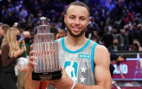 勇士队的斯蒂芬·库里获得2022年NBA全明星赛MVP，打破了单场比赛最多三分球的记录